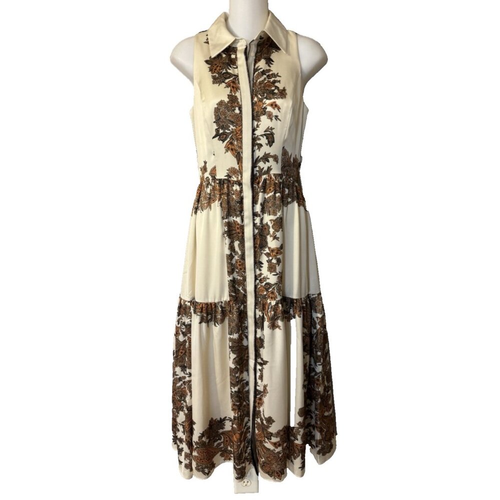 Antonio Melani Maxi Dress 0 XS Sleeveless Amber Waves Vanilla Sun Silky NEW $189 - Picture 2 of 14